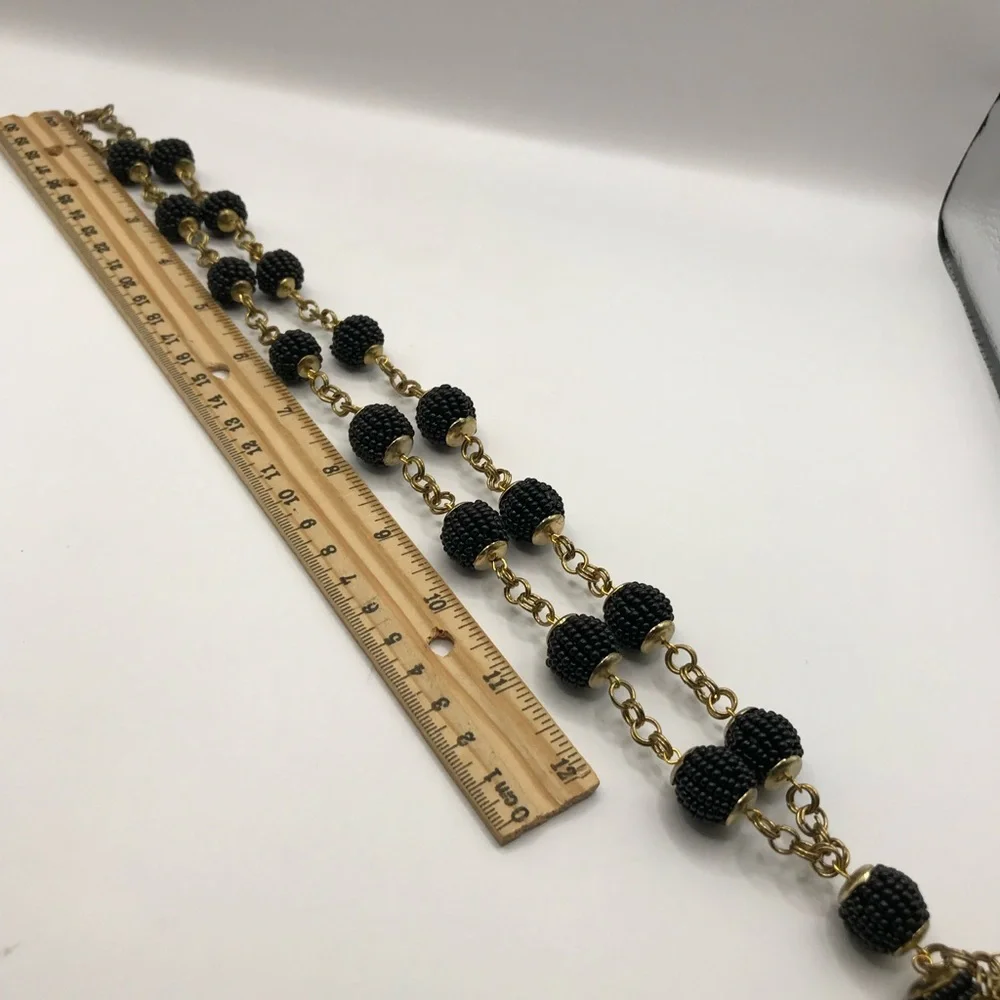 Elegant Black Seed Beads and Gold-Tone Accents with Beaded Tassels Necklace - Picture 6 of 8